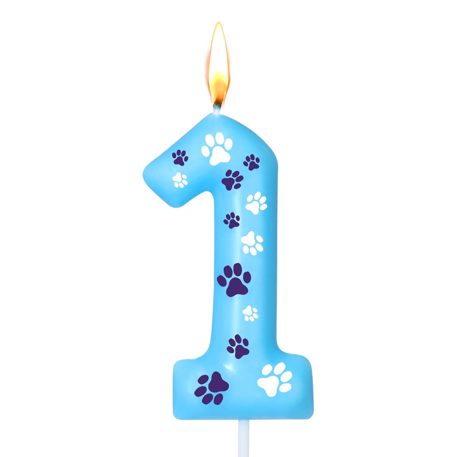 Number 1 Blue Dog Paw Birthday Candles Numeral Cake Topper Dog Paw Print Themed Candles for Boy Girl Blue Birthday Decoration Party Supplies