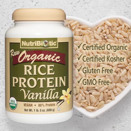 Image of NutriBiotic Certified Organic Rice Protein Vanilla, 1 Lb. 5 Oz | Low Carbohydrate Vegan Protein Powder | Raw, Certified Kosher & Keto Friendly | Made Without Chemicals, GMOs & Gluten | Easy to Digest