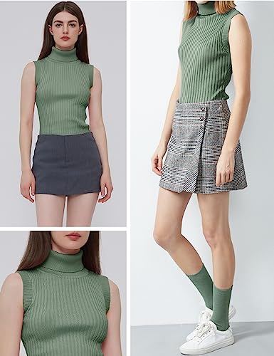 Image of v28 Women Sleeveless High Neck Turtleneck Stretchable Knit Sweater Top
