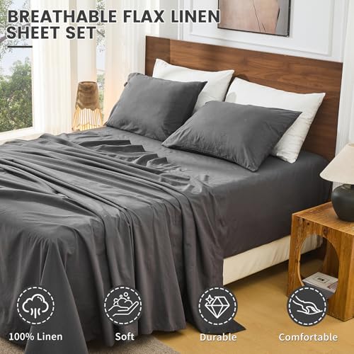 Image of Bedlifes 100% French Linen Queen Bedding Set - 18-24 inch Extra Deep, 4-Piece | Soft & Durable, Breathable & Cooling, Flax Linen Sheet, OEKO-TEX Certified, Moisture Wicking, Easy Care, Machine Washable