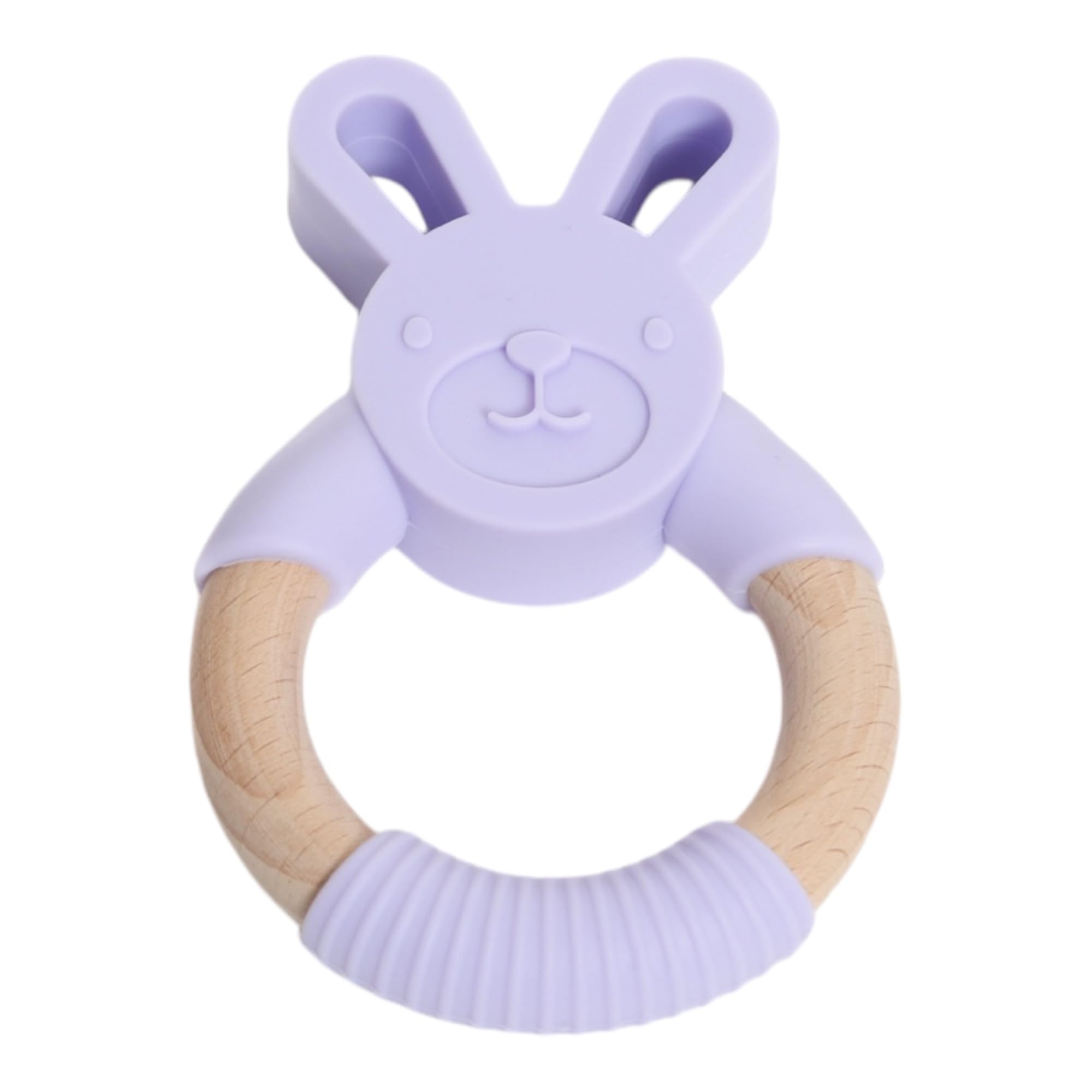 Personalised Silicone Bunny Teether, Teething Toy for Baby, Easy to Grip, Organic Beechwood, Food Grade Silicone, BPA Free, 4 Months Old+, 12 Colours Available, Babies First Easter Gift. (Purple)