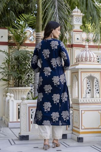 Image of Pistaa's Women Printed Mandarin A-Line Cotton Kurta With Palazzos