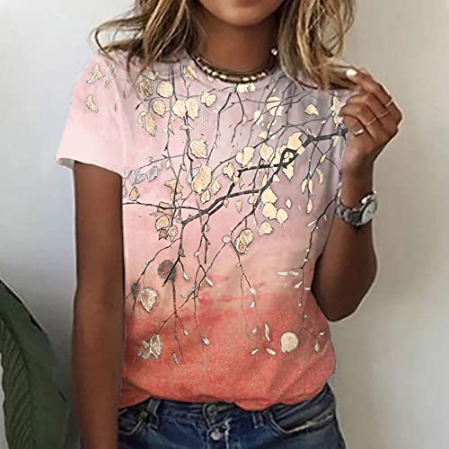 Blusa feminina manga curta 2023 gola redonda algodão gráfico floral blusa lounge camiseta para menin
