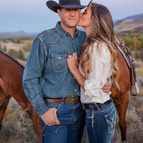 Image of SANSTHS Western Cowboy Belts for Men Women, Mens Western Belt Bull Buckle Country Belt Cowboy Leather Belt for Jeans
