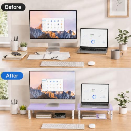 Image of OPNICE Adjustable Monitor Stand Riser for Desk, Wood Computer & Laptop Stand, Desk Organizers and Accessories, Office Desk Accessories & Workspace Organizer for Home Office Supplies, Purple