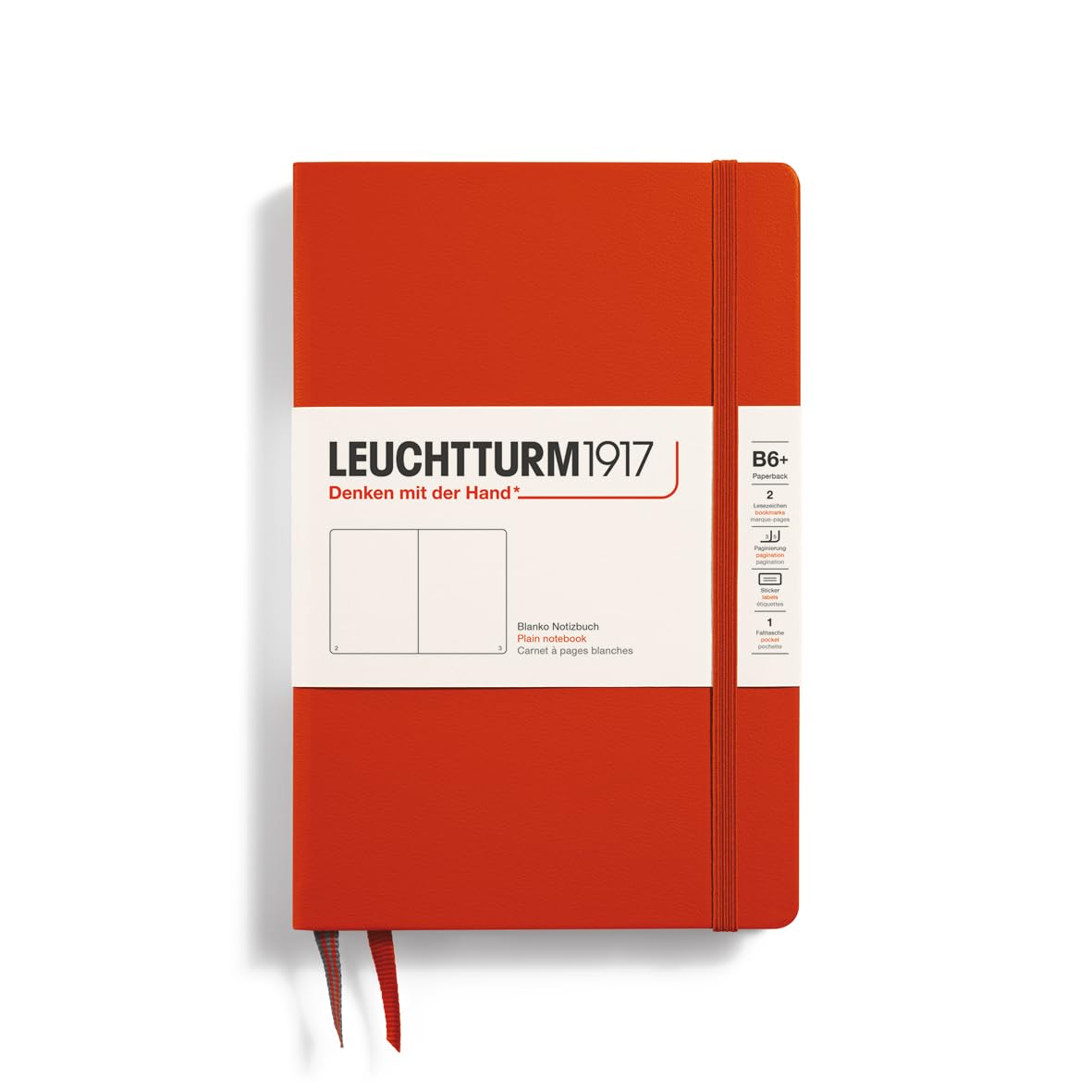 Leuchtturm1917 370284 Notebook Paperback (B6+), Hardcover, 219 numbered pages, Fox Red, plain