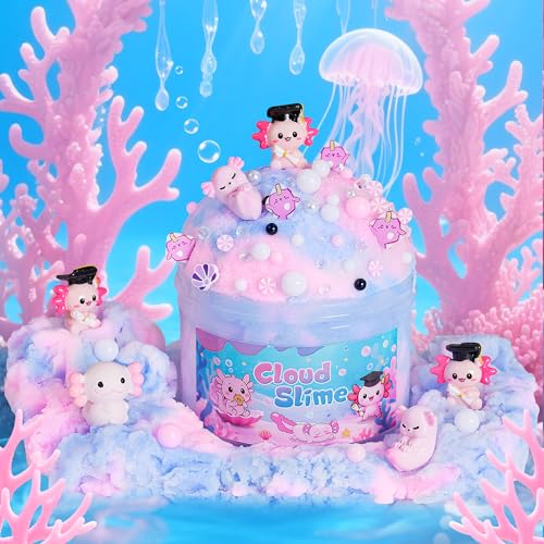 Image of Axolotl Cloud Slime Kit 2 Pack - 14oz Non-Sticky DIY Slime for Kids, Includes Cute Axolotl Charms & Add-Ins, Glitter, ASMR Sensory Toys, Slime Party Favors for Girls Boys