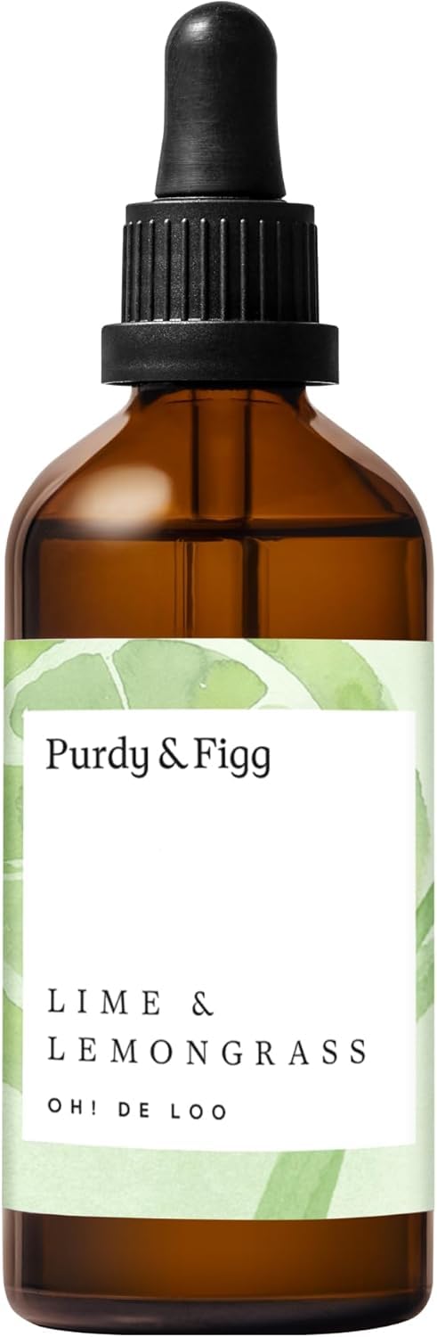 Purdy & Figg | Oh! de Loo Toilet Freshener | 90ml | Lime & Lemongrass Natural Air Freshener Spray | Odour Eliminator for Bathroom & Home | Essential Oil-Based Deodoriser | Uplifting Citrus Scent.