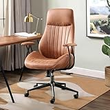 Mid Century Modren Office Chair,High Back Ergonomic Executive Chair with Lumbar Support, Computer Desk Swivel Task Chair with Wheels, Faux Lether Suede Fabric Home Chair (High Back, Brown)