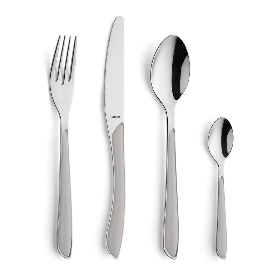 Kuppels Service de Couverts à Prisme en Acier Inoxydable Poli, Couverts 24 pièces, pour 6 Personnes, Manches en Plastique de Haute qualité en Gris Clair, Inoxydable, Lavable au Lave-Vaisselle