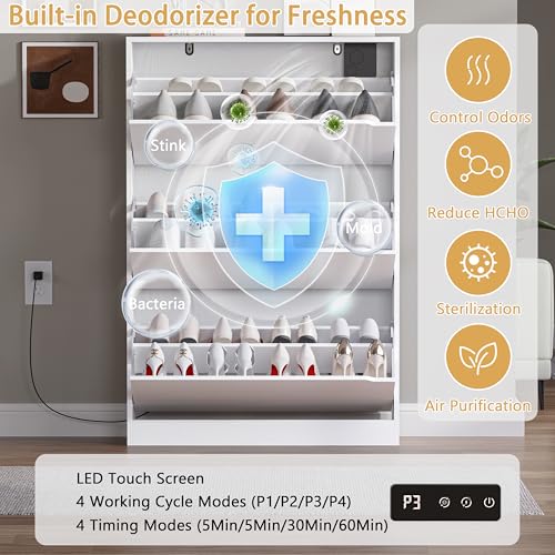Image of BORNOON Shoe Cabinet with Odor Control and Back Panels, Deodorizing Slim 3-Flip Shoe Storage Cabinet for Entryway, Freestanding Hidden Shoe Rack Organizer for Entrance, Hallway, Bedroom