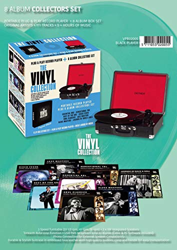 Bellevue - Pack Platine vinyle transportable avec haut-parleurs intégrés, convertisseur usb + 8 compilations 33 tours
