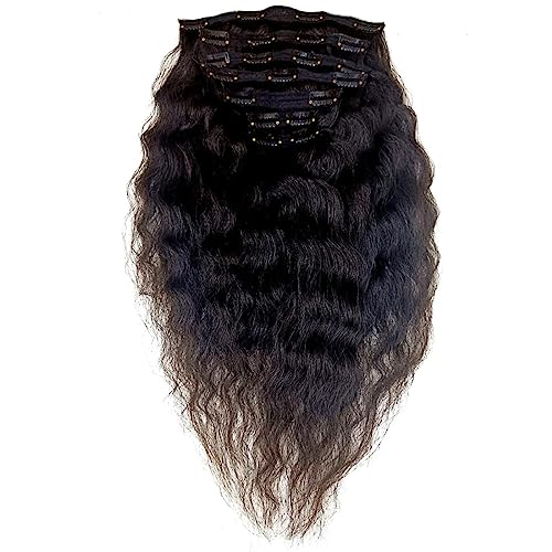 Image of Real 100% Natural Human Remy Wavy 7pcs Clipin Hair Extension Volume Enhancer | Long Length Thickening Soft Lightweight Durable Reusable | Instant Styling Party Daily Wear Damage Free Seamless Blend For Women Girls | NaturalBlack (12inch Hair Length)