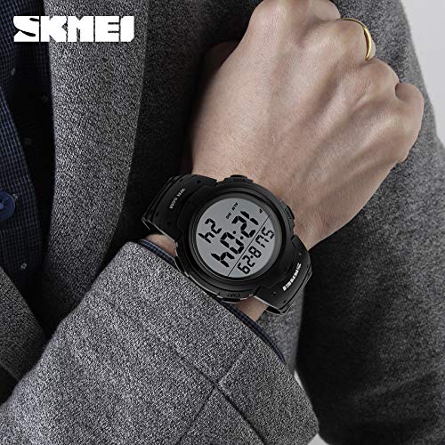 AIMES Mens Digital Sports Watch LED Screen Large Face Military Watches for Men Waterproof Casual Luminous Stopwatch Alarm Simple Army Watch Black2