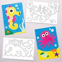Baker Ross AW378 Sea Life Sand Art Pictures (Pack of 8) for Kids to Decorate and Display, Black