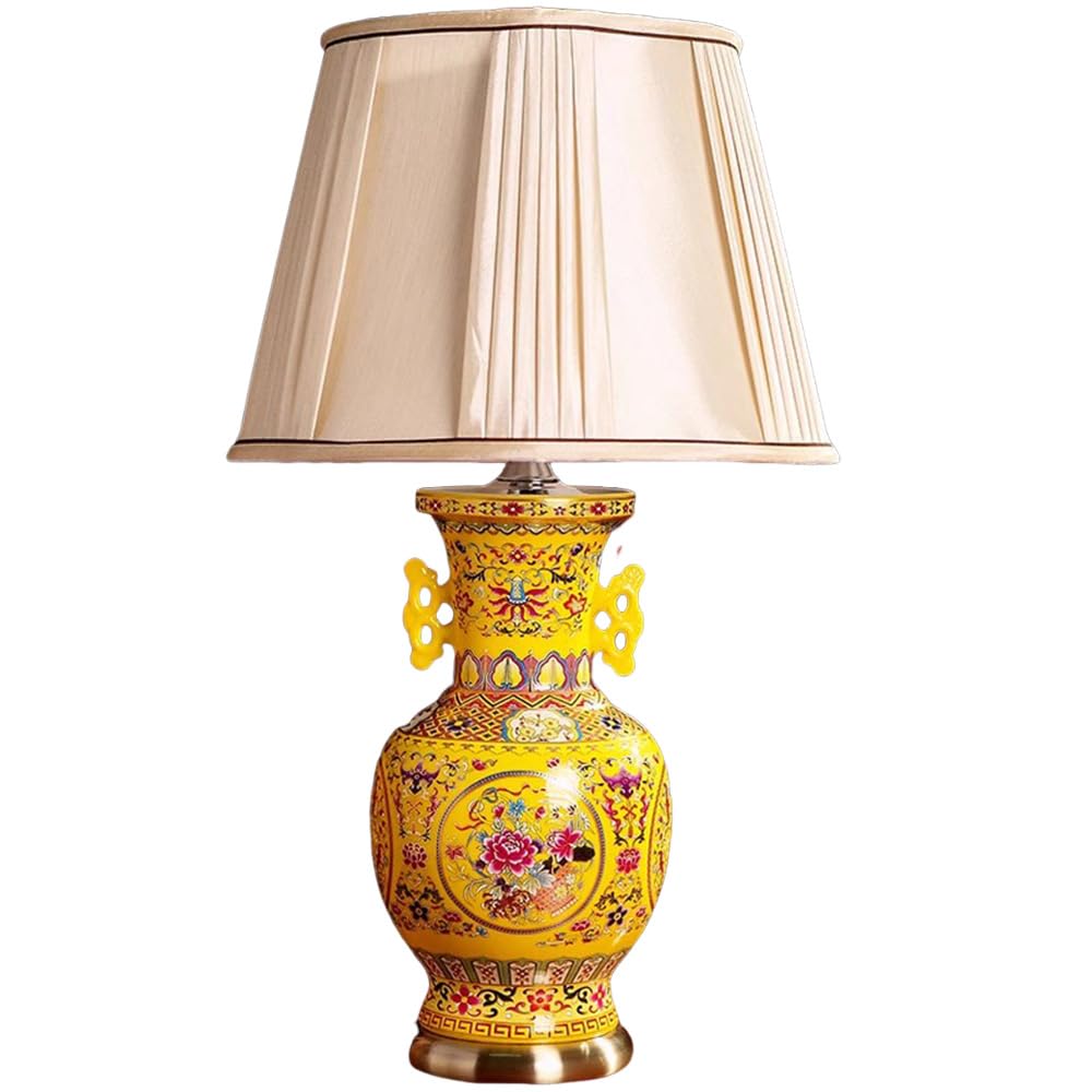 SANBDDLYY Hand-Painted Chinese Oriental Ceramic Table Lamp - Exquisite Floral Design for Bedroom & Living Room 65cm Jingdezhen Porcelain Desk