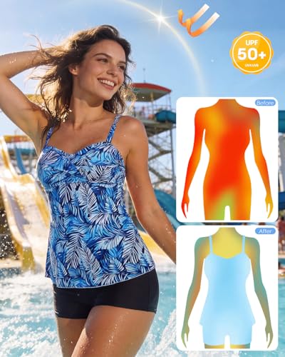 Image of Century Star 2026 Modest Tankini Swimsuits for Women | Tummy Control Two Piece Bathing Suit | Tops with High Waisted Shorts
