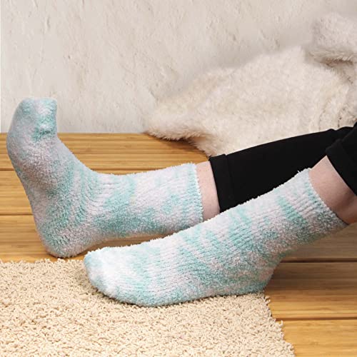 Image of BambooMN Women's Girl Fuzzy Warm Fluffy Tie-Dye Colorful Fun Crew Socks - 4 Pairs
