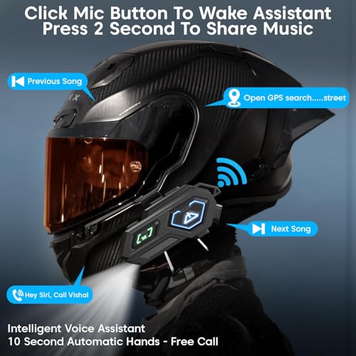 Image of Sounce Bluetooth Helmet Headset - Wireless Dual Earphones with 50mm HD Speakers, IP67 Waterproof, Auto Call Answer, Voice Assistant, V5.4 Wireless Compatible with All Helmets