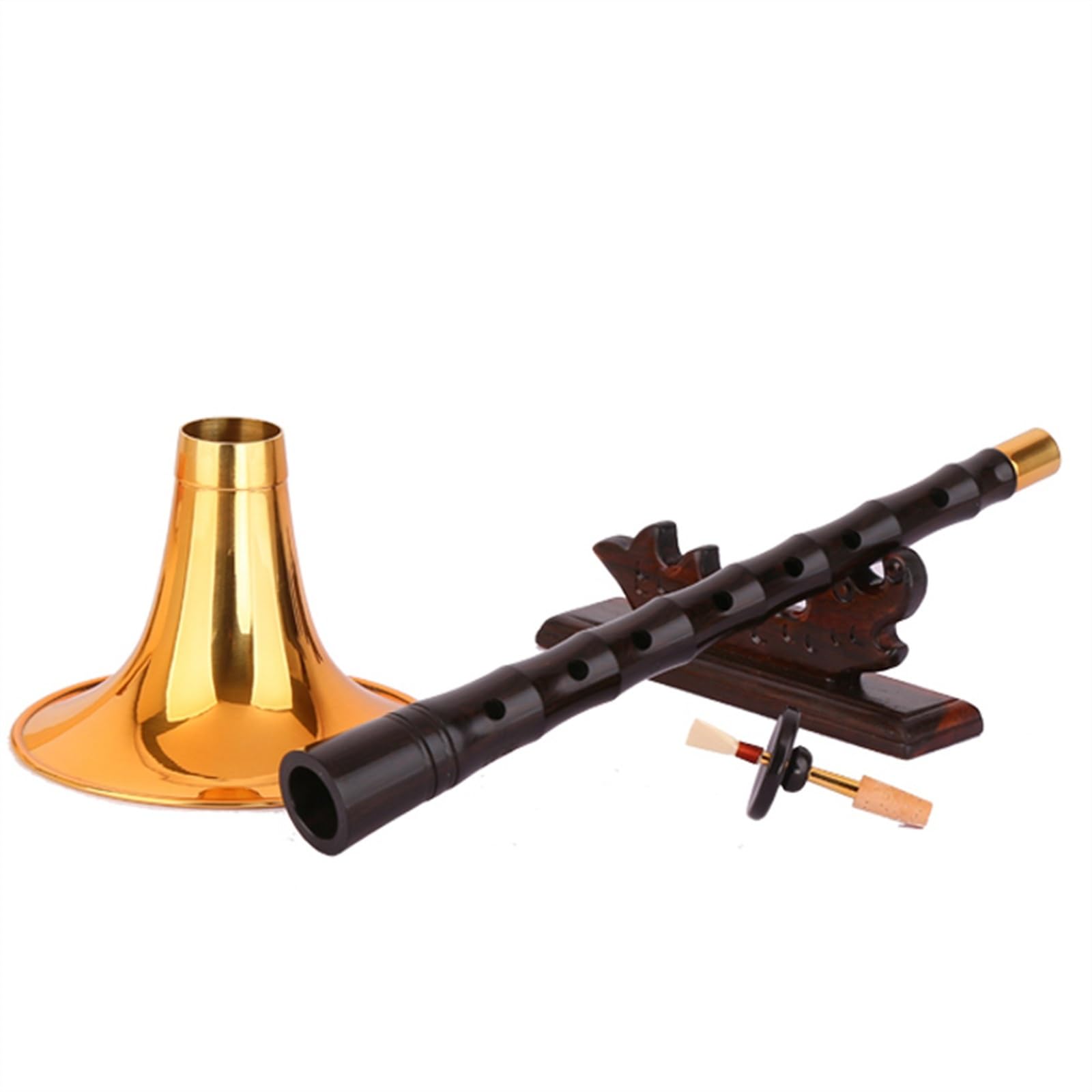 Professionell Suona Ebenholzstange Vergoldete Schale Suona Chinesisches Traditionelles Folk-Suona-Horn-Holzblasinstrument Mit Zubehör (Color : E)