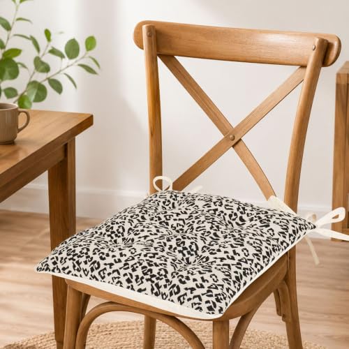 Image of Pack of 2 Washable Reversible Woven White and Black Seat Cushions with Micro Fiber Filler & Ties, Size 16 x 16 Inches | 40 x 40 cm for Sitting, Pooja, Dining Table, Outdoor