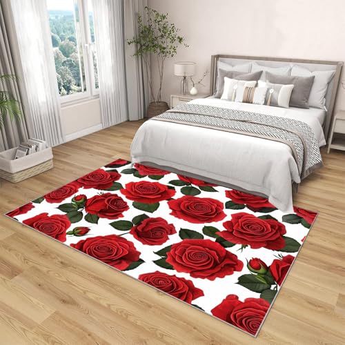 Tapis lavable en machine antidérapant motif rose bordeaux