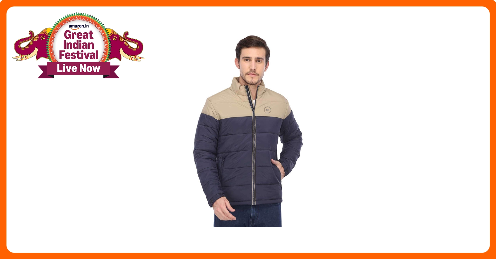 Buy Octave Mens Zip Through Neck Quilted Jacket (Beige_Large