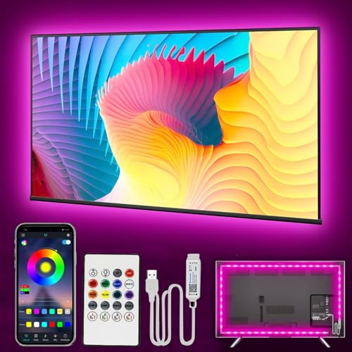 Ruban LED TV 2M, RGB Bande Lumineuse LED pour 40'- 60' TV, Musique Sync Bluetooth APP et Télécommande TV LED Strip USB Alimenté convient pour les chambres, les jeux, Festivals
