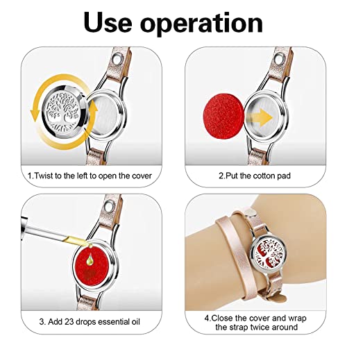 PHOGARY Essential Oil Bracelet for Women, Aromatherapy Bracelet Anxiety Bracelet Stainless Steel Locket with Genuine Leather Wristband Jewelry Gift for Mother Sister Girlfriend, Tree of Life - Image 3