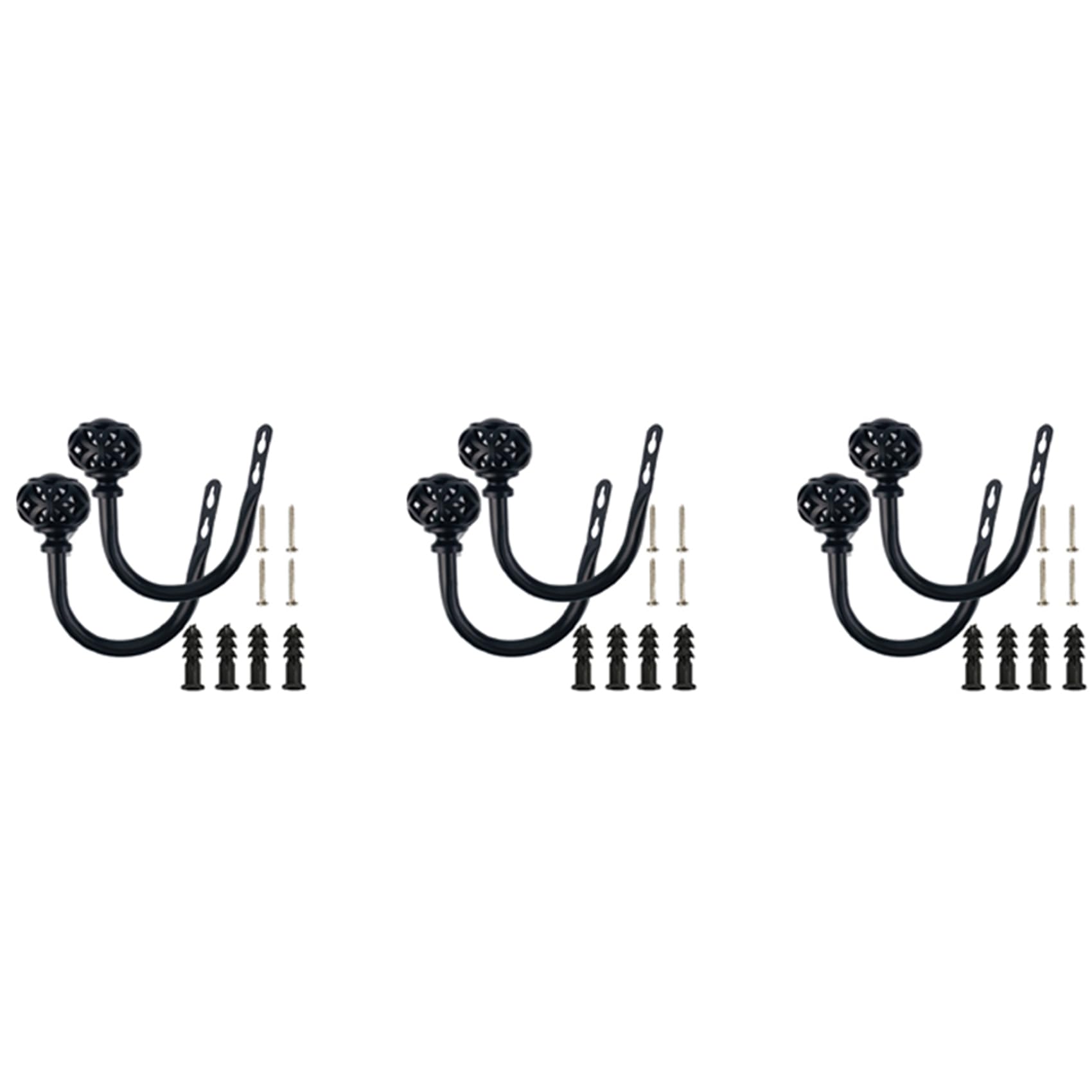 Hndhbfgrt 3 Pair of Metal Curtain Hooks - Retro Wall Mounted Curtain Hold Back Tiebacks Wall Hook Tassel Drapery Holder (Black)