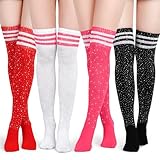 Apoway 4 Pairs Women Sparkle Rhinestone Over Knee High Socks Glitter Stockings Rhinestone High Boot Socks