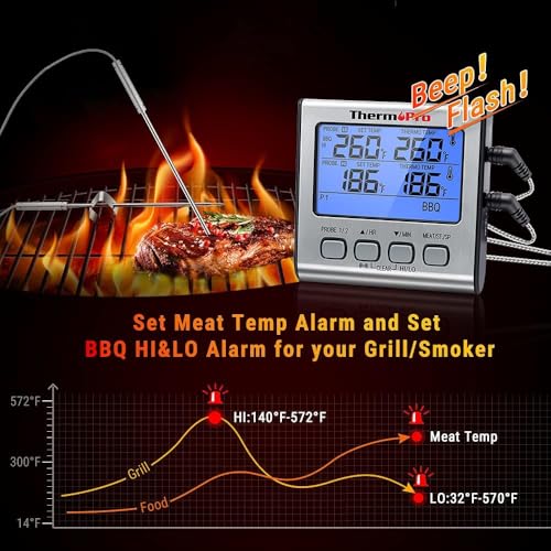 Image of LABART ThermoPro TP17 Dual Probe Digital Cooking Meat Thermometer Large LCD Backlight Food Grill Thermometer with Timer Mode for Smoker Kitchen Oven BBQ, Silver