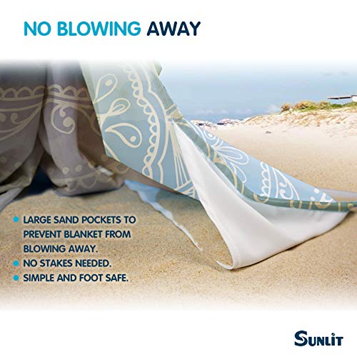 Sunlit Silky Soft 85"x72" Boho Sand Proof Beach Blanket Sand Proof Mat with Corner Pockets and Mesh Bag for Beach Party Travel - Image 4