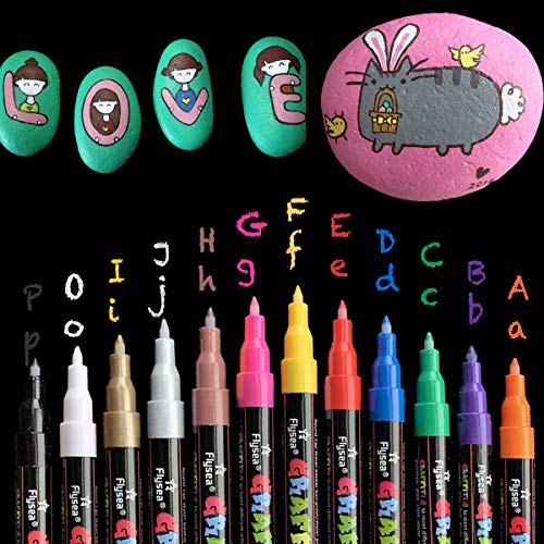 eeQiu Acrylic pens Marker pens, 0.7mm Waterproof Acrylic Paint Marker Set Non-Toxic, for Painting Stones, Ceramics, Glass, Canvas, Cups, Wood and Easter Eggs. 12 Colors