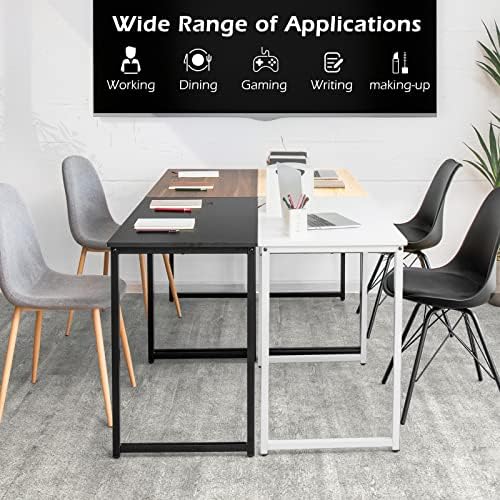 COSTWAY Computer Desk, 100cm Small Writing Desk Study Workstation, Modern Industrial Wooden PC Laptop Table Simple Working Gaming Desk for Home Office Bedroom, 100x50x75cm (White)