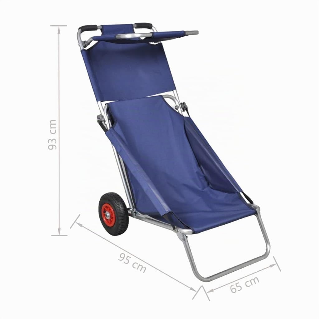 vidaXL Carrello da Spiaggia con Ruote Portatile Pieghevole Blu Trolley Sdraio