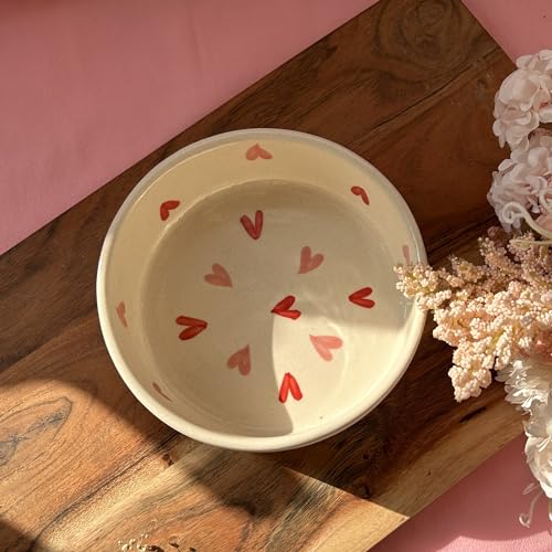 Image of Twin Heart Breakfast Bowl | Dishwasher Microwave Safe | Adorable Ceramic Bowl | Cute Valentine Heart Printed Patterned Dessert /Breakfast /Soup /Ice Cream Small Bowl (Multiclour 2)