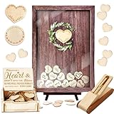 Wedding Guest Book Alternative with Rustic Wooden Rollerball Pen and Stand , Rustic wedding Decoration 80 Hearts Green Wreath , Wedding Guest book , Guest book , guest book wedding reception ,