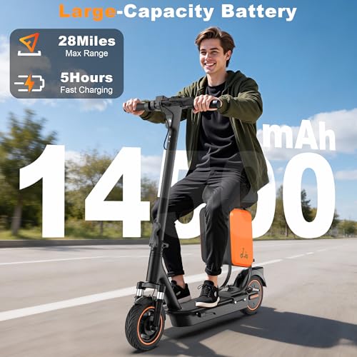 Image of G02 Electric Scooter with Seat for Adults, Dual Suspension, 21 MPH Top Speed, 500W Motor, 28 Miles Long Range, 10-inch Solid Tires Commuter E-Scooter for Adults and Teens