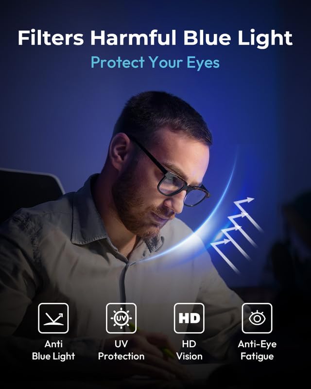 Image of Blue Light Glasses - 98%+UV400 Filter,Acetate Preppy Rectangle Frame for Work /Gaming
