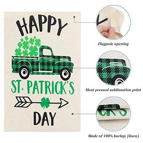 AKEROCK St Patricks Day Garden Flag, 12.5x18 Inch Double Sided Garden Decor, St Patricks Day Decorations for The Home, Shamrock Decorations