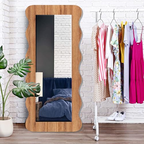 Image of Creative Arts n Frames 18x42 inch Long Wooden Irregular Curve Zigzag Shape Wall Hanging Wall Mount Full Length HD Mirror Home Decor Items (Natural Iqurel Oak Zigzag 1)