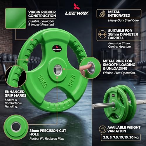Image of Leeway 50kg Combo | Home Gym Set for Men | Barbell Rod with Plates and Dumbbell Set | Rubber Weight Plate, 3 Ft Curl + 5 Ft Rod (28mm) | Weightlifting Gym Equipments for Home Workout Kit Zym, 50kg Set (2.5X2+5X2+7.5X2+10X2))