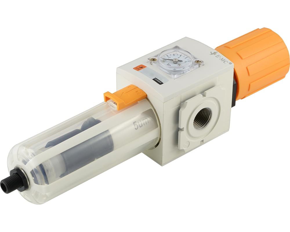Fittingteile - Druckluft Filterregler mit Manometer Wasserabscheider Kondensat Druckminderer Druckregler (Gewindegröße: G 1/2" - Ausführung: Automatische Entwässerung)