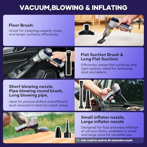 Image of SakerPlus Mini Vacuum Cleaner, 3 in 1 Car Vacuum Cleaner High Power, 15000PA Powerful Suction, Air Duster, 7500mAh, Dual Filter,Adjustable Small Vaccum Portable Cordless for Cars,Desktop - Deep Blue