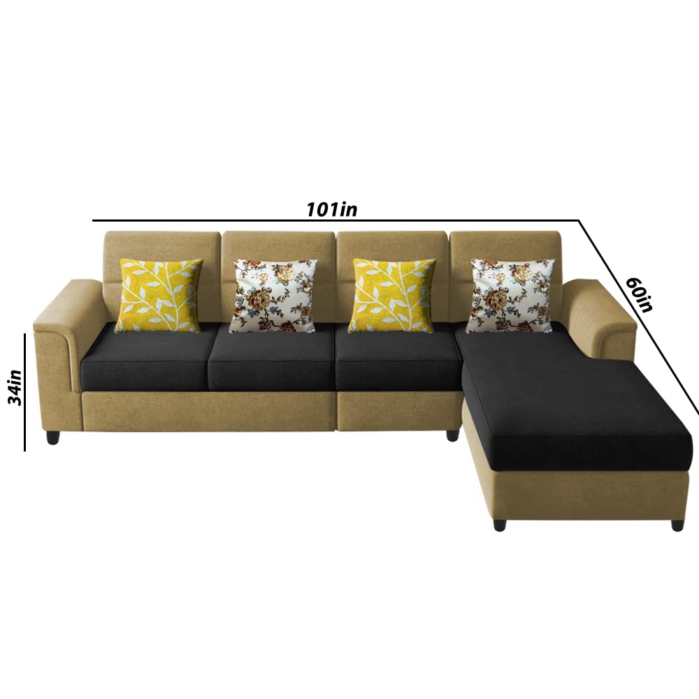 BRAXTON Stacy 6 Seater RHS L Shape Sofa Set for Living Room | Color - Cream Black 1