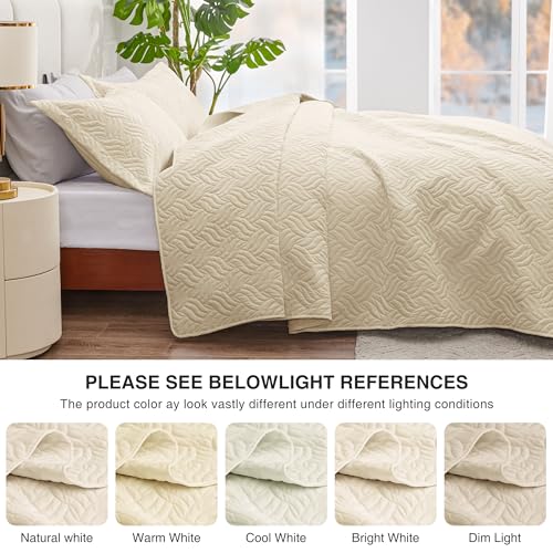 Love's cabin King Size Quilt Bedding Set Camel Bedspreads - Bed Summer Lightweight Bedspread Comforter - Wave Pattern Bedding Coverlet for All Season - 3 Pieces (1 Quilt, 2 Pillow Shams)