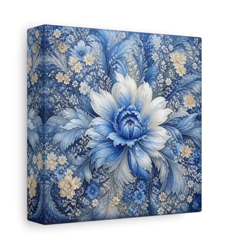 Tableau bleu fleur toile canvas pour habiller un petit mur blanc de salon