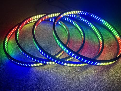 8Rolls PC Rings- 15.5'' Double Side Quad Row RGB Dream Color Chase Million Colors Shift Rim Lights LED Wheel Ring Light Dynamic Chaser Rings Lighting for Car Truck Vehicle