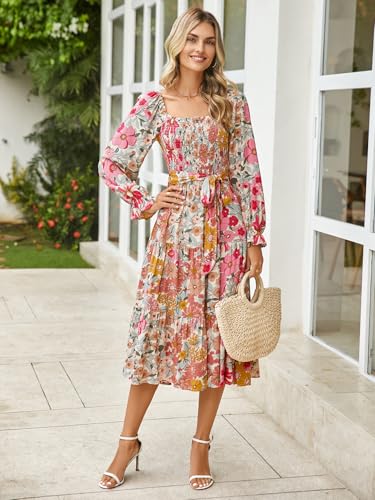 Simplee Womens Long Sleeve Maxi Dress Casual Square Neck Smocked Flowy Fall Wedding Guest Dresses3